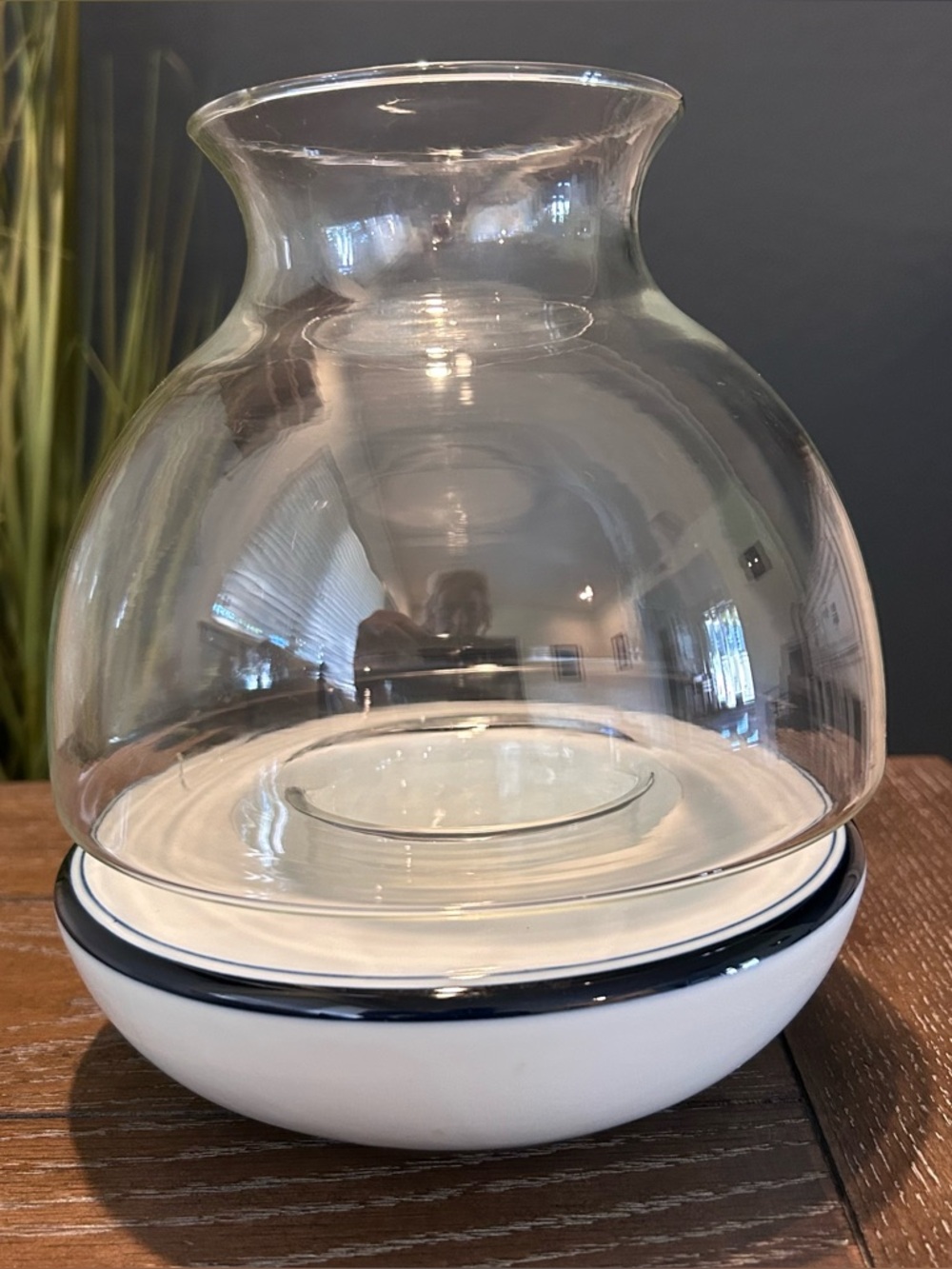 Vintage Dansk International Blue & White Ceramic Hurricane Lamp Candle Holder